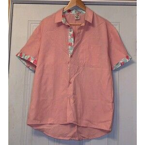 Hardaddy Men's Short Sleeve Flamingo Print Button Up Shirt